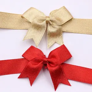 Pre tied red satin ribbon bows with elastic band wholesale ribbons