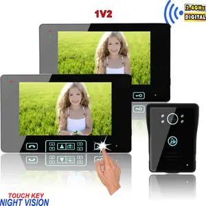 2018 newest Touch key 2.4GHz 7"lock for video intercom / unlocking lcd digital photo wireless peephole 1v2 with solar charger