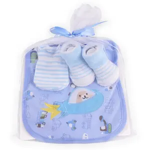 工厂供应独特的设计新生婴儿软可爱的袜子婴儿围兜头巾集