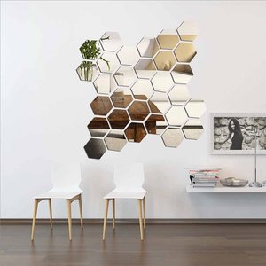 3d PVC Argenté Miroir Acrylique Géométrique <span class=keywords><strong>Hexagone</strong></span> Mur Chambre TV Fond Mur Autocollant Décor de Salon - Product Image 5