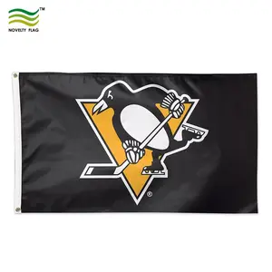 Bendera Kustom Bendera Penguin Pittsburgh Latar Belakang Hitam