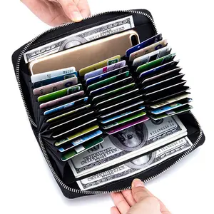 Large Capacity Genuine Leather Credit Card Wallet RFID Blocking Security Cards Holder for Men Women