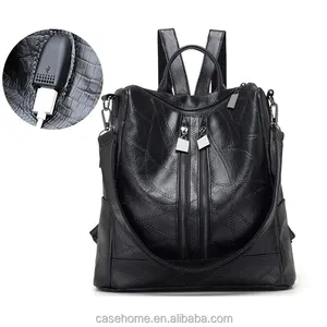 2017 best sell stylish black fashion genuine Leather women's backpack bag