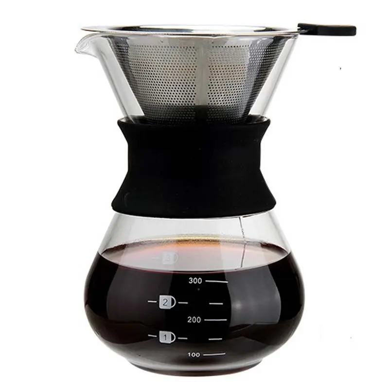 Coffee Maker Reusable Stainless Steel Filter Coffee Dripper with Glass Carafe