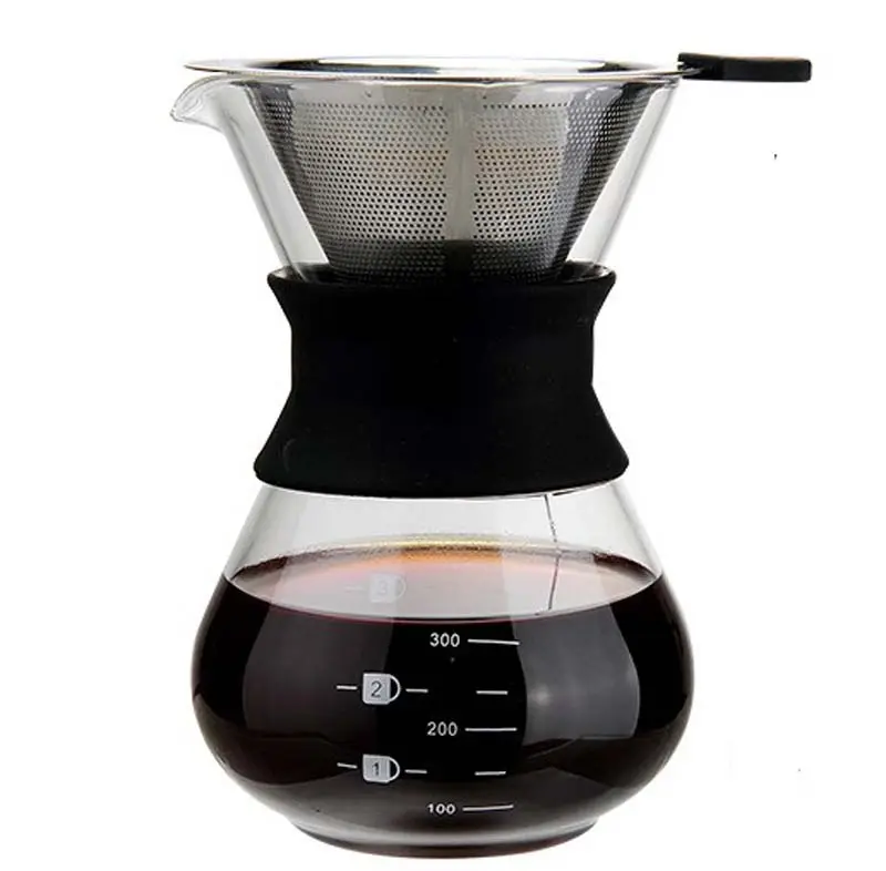 Kopi Reusable Stainless Steel Filter Pembuat Kopi Dripper dengan Kaca Teko