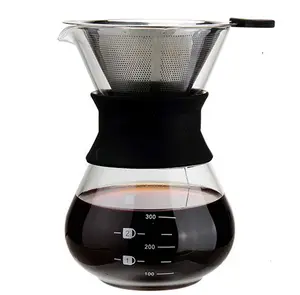कॉफी निर्माता के साथ पुन: प्रयोज्य स्टेनलेस स्टील फिल्टर कॉफी Dripper कांच पिचर