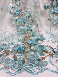<span class=keywords><strong>Abiti</strong></span> <span class=keywords><strong>eleganti</strong></span> 5 iarde tessuto ricamato fiore nuziale con perline 3d tessuto di pizzo - Product Image 2