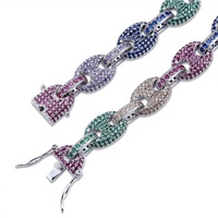 Bracelet chaîne nez de cochon 12 mm en zircon coloré, style hip-hop pour homme, plaqué laiton, fermoir personnalisé, maillons en zircon cubique