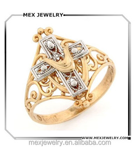 Acciaio inossidabile 316l dei due toni Silver& Gold sudario religioso croce <span class=keywords><strong>anello</strong></span> di <span class=keywords><strong>filigrana</strong></span> - Product Image 1