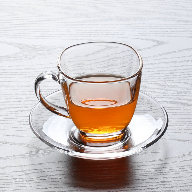 Clear Square glass coffee set, 180ml glass tea cup with saucer,clear glass tea set