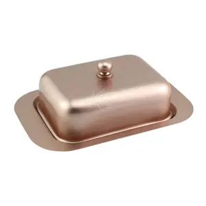 Butter Dish New Rose Gold Painting Stainless Steel Butter Dish Cheese Serve Plate With Lid Butter Dish