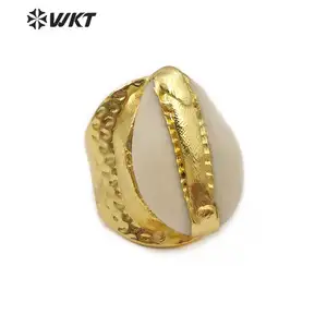 WT-R333 Grosir Cincin Kulit Sapi Gaya Bohemian untuk Wanita Perhiasan Dalam 18K Berlapis Emas Cincin Cangkang Sapi Alami Yang Dapat Disesuaikan