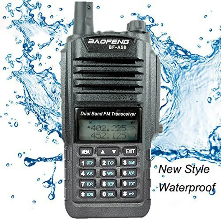 IP57 Walkie <span class=keywords><strong>Talkie</strong></span> 5 W UHF VHF Radio Transceiver Baofeng Interkom A58 Tahan Air Dual Band Ham Ponsel Radio BF-A58