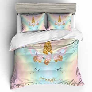 4 Mảnh 100% Polyester 3D in Unicorn câu chuyện cổ tích nhân vật bộ đồ giường thiết lập thiên nhiên lấy cảm hứng từ mô hình hoạt hình với bông Điền - Product Image 6