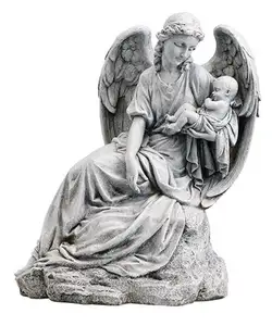 Home style decoration fiberglass angel with baby statue