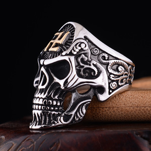 Anelli da uomo con teschio e caratteri buddisti, gioielli Ghost Head - Product Image 4
