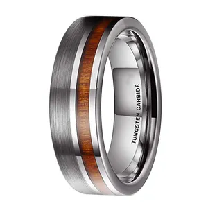 Dernière Nouvelle Brosse Finition Coupe Tuyau Koa Marqueterie En Bois De Carbure De Tungstène Bague De Mariage