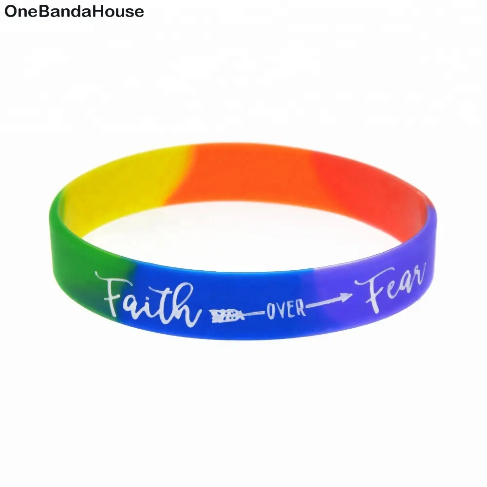 1PC Rainbow Colors Bracelet Classic Decoration Bangle Faith Over Fear Silicone Wristband