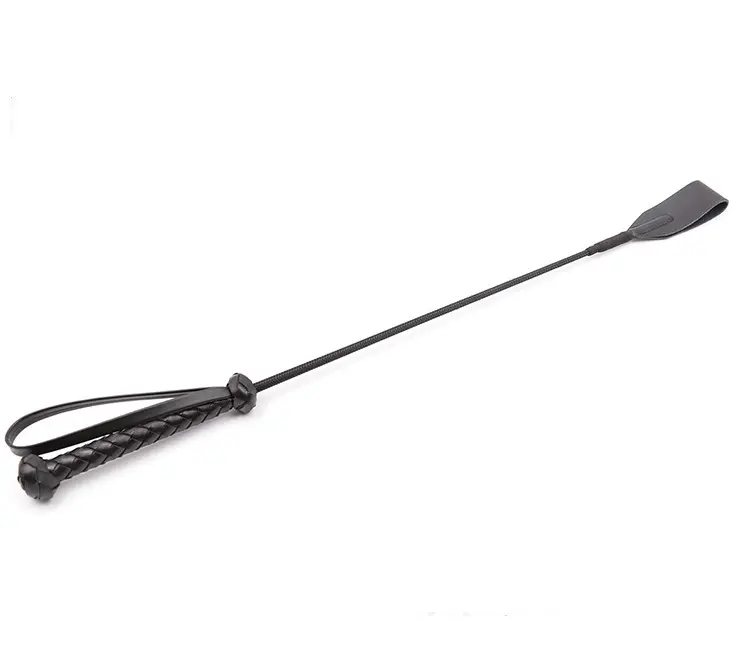 Da PU Flogger Cưỡi Ngựa Spanker Roi Ngựa Với Tay Cầm Bện Và Nút Mũ