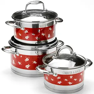 Set Peralatan Masak Stainless Steel 6 Buah, Perlengkapan Memasak Stainless Steel Ratu Dapur dengan Pola Dot Bunga Lukisan