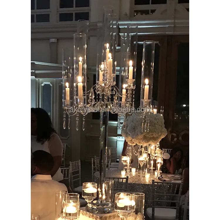 Candelabros de cristal de lujo, mesa de boda, centro de mesa