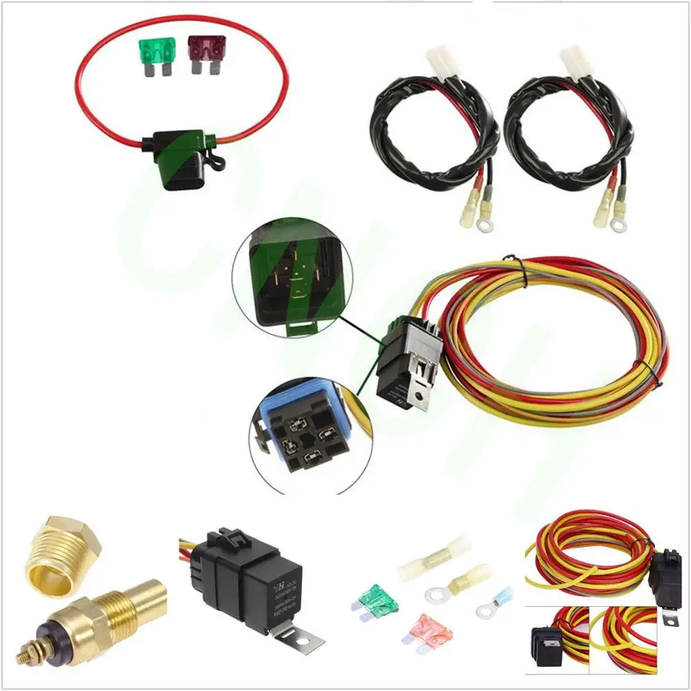 Dual Electric Car Cooling Fan Wiring Harness Kit Thermostat Waterproof 40A Relay
