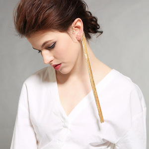 Women Latest New Trendy European Gold Plated Long Chains Tassel <strong>Ear</strong> <strong>Cuff</strong> <strong>Earrings</strong> for Banquet - Product Image 5