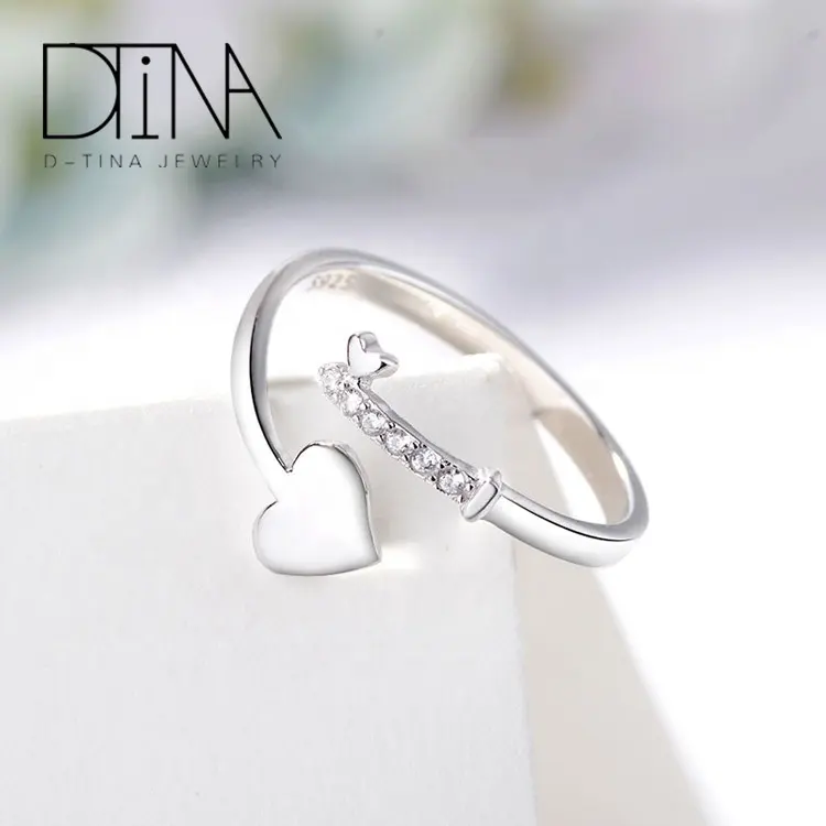 DTINA 925 Sterling Silver Ring Jewelry Love Heart Shaped Open Ring Wedding Ring