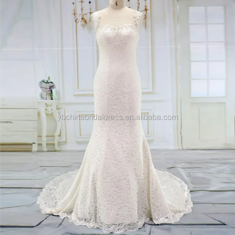 Beading pattern with high quality lace cap sleeves mermaid wedding dress bridal gown