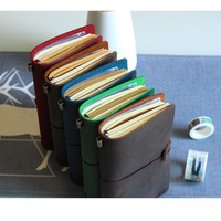 A6 Vintage Mini Planner Notebook Journal en cuir avec Kraft/Dot/Line/Pages carrées Reliure à feuilles mobiles Journal de poche