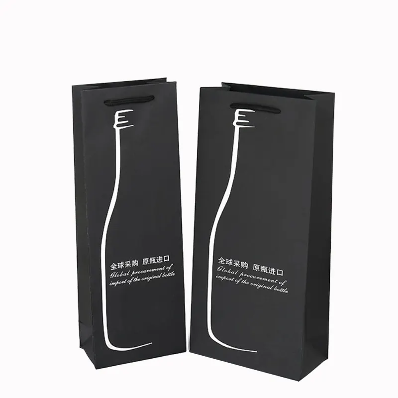 Factory Wholesale Luxury Gift Packaging Custom Printed Bottle Paper Wine Bags with Handles