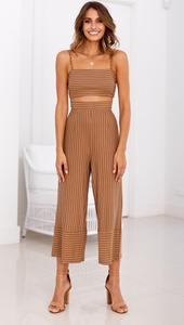 Clothes <strong>Woman</strong> Summer Striped Cotton <strong>Linen</strong> Two Pieces Set <strong>Top</strong> and Pants Jumpsuit Playsuit - Product Image 6