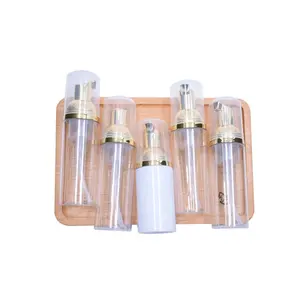 Kostenlose Probe transparente Haustier Schaum Pump flasche leer Gold 50ml Schaum Pump flasche für die Hands eifen reinigung