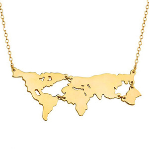 Collier de personnalité HipHop pour femmes, chaîne très tendance, bijoux en plaqué <span class=keywords><strong>or</strong></span> 18k, <span class=keywords><strong>pendentif</strong></span> avec carte du madagas - Product Image 3