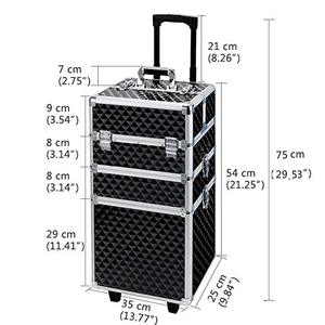 Diamant Noir En Aluminium Verrouillable Roulant Étui De Train De Maquillage <span class=keywords><strong>Esthéticienne</strong></span> Artiste Bijoux Chariot De Maquillage Étui De Voyage avec 2 Roues - Product Image 4