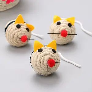 Vendita calda prodotti per animali di figura del mouse sisal suono palla giocattolo gatto