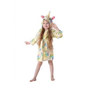 Whole Sale Girls <strong>Children</strong> Kids Unicorn Hooded Fleece Warm Dressing Gown Sleepwear Bathrobe Robe
