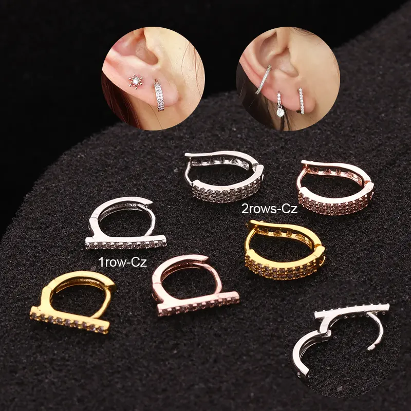 Silver And Gold Plated Tiny Cubic Zirconia Huggie Hoop Earring Cartilage Helix Conch Snug Lobe Ear Piercing Jewelry