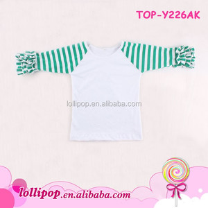 Giáng sinh đóng băng áo sơ mi trẻ em màu đỏ sọc trắng cơ thể raglan rung áo thun cô gái đóng băng ruffle raglan ngọn bóng chày trống áo sơ mi - Product Image 3