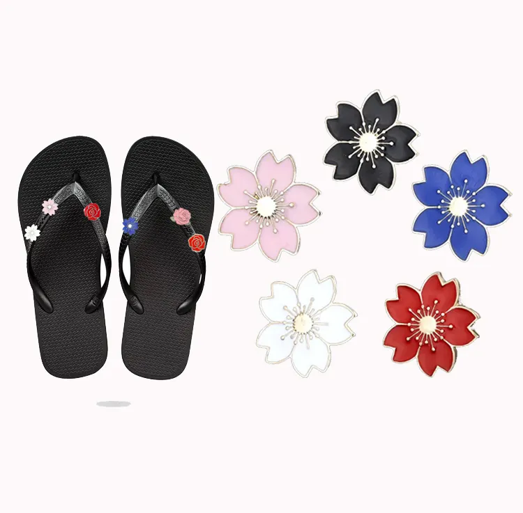 Sakura flip flops encantos flor de cereja sapato garanhão rosa charme girassol charme para chinelo sandália