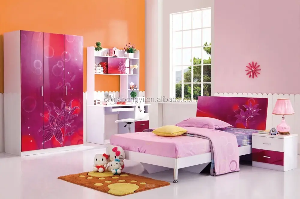Moderna bebé niños muebles de dormitorio conjuntos Rosa conjunto de muebles de dormitorio de las tablas laterales para el dormitorio