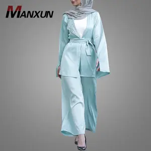 Model kebaya moslim moderne foto tweedelige broekpak gedetailleerde met zilveren stenen baju kurung maleisië