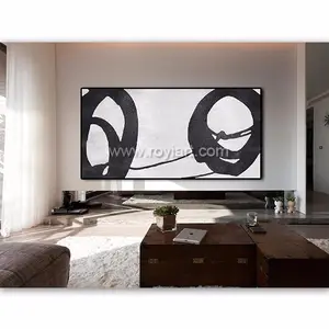 Horizontal acrylic painting on canvas Handmade abstract wall art minimalist painting canvas art black and white original art