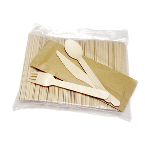 Restaurante de comida rápida Juego de cubiertos desechables de madera biodegradables ecológicos de 6,5 pulgadas con cuchillo Tenedor Cuchara Logotipo de estampado en caliente - Product Image 1