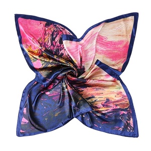 <strong>Womens</strong> Fashion Painting Pattern Large Square Satin Headscarf Custom Printing 35'' Satin <strong>Silk</strong> <strong>Scarf</strong> - Product Image 2