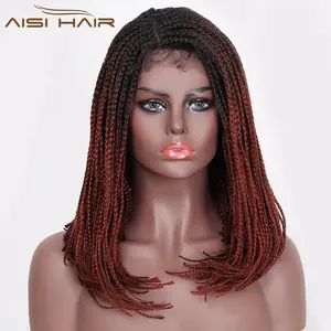 Aisi hair peruca sintética trança ombre, vermelha, sem cola, frontal, para mulheres negras, longa, resistente ao calor