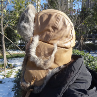 Gorro de Aviador Ruso de Invierno Personalizado con Forro de Piel de Conejo Cálido y Orejeras, Estilo Ruso para Exteriores con Logotipo de Felpa
