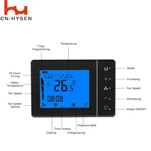Cooling/heating thermostat with IR remote fan control for adjustable house thermostat