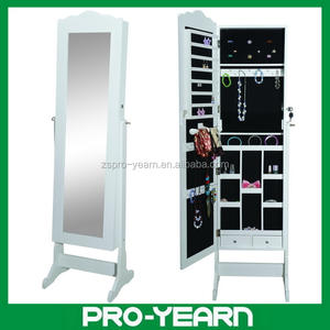 ตู้เก็บเครื่องประดับไม้แบบตั้งพื้นพร้อมกระจกยาวและกุญแจล็อค - Product Image 3