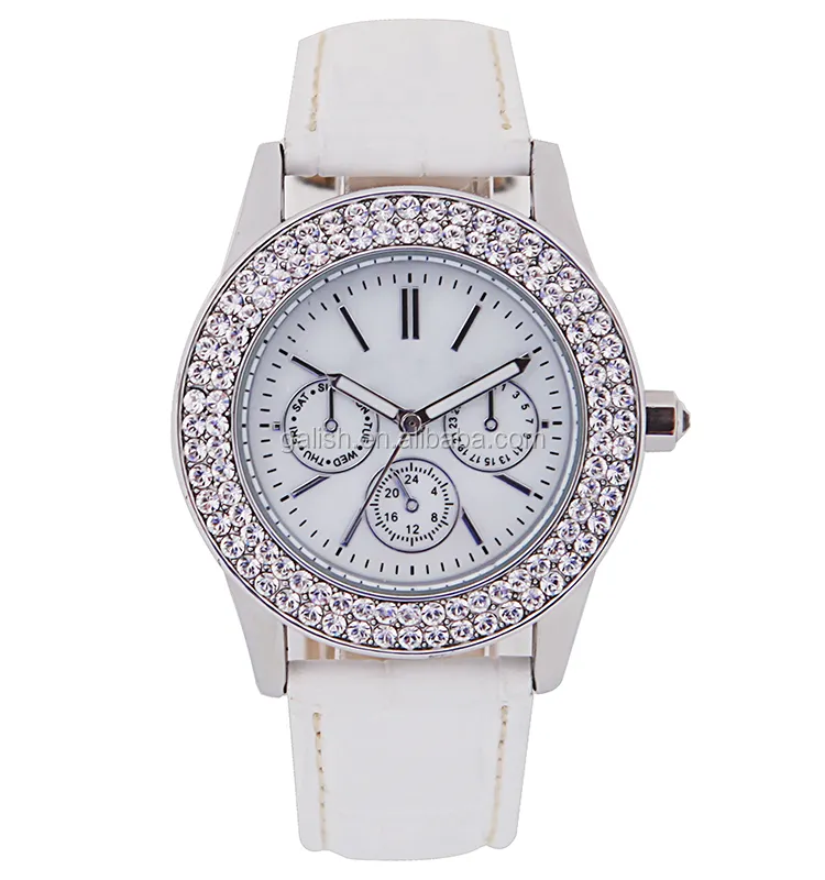 Free Samples The Cheapest Women Quartz Watch Luxury Diamond Inlaid Leather Waterproof Watches